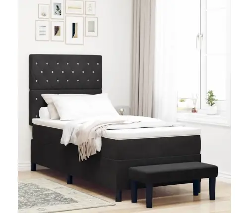 Box Spring Bed Ar Matraci Un Soli Melnā Krāsā 100X200 Cm Samts Vidaxl