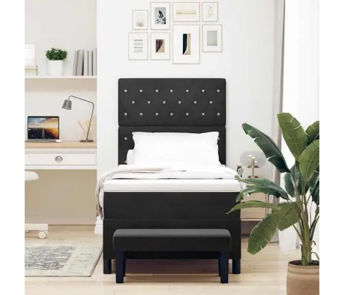 Box Spring Bed Ar Matraci Un Soli Melnā Krāsā 100X200 Cm Samts Vidaxl