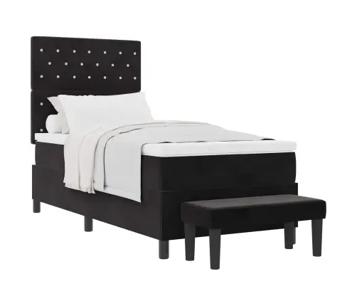 Box Spring Bed Ar Matraci Un Soli Melnā Krāsā 100X200 Cm Samts Vidaxl