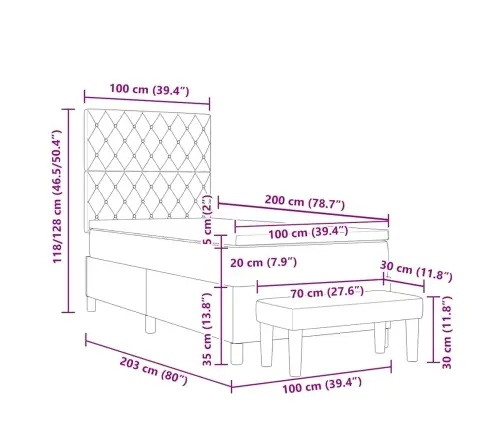 Box Spring Bed Ar Matraci Un Soli Melnā Krāsā 100X200 Cm Samts Vidaxl