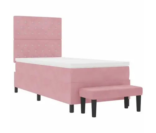 Kastītes Atsperu Gulta Ar Matraci Rozā 100 X 200 Cm Samts Vidaxl