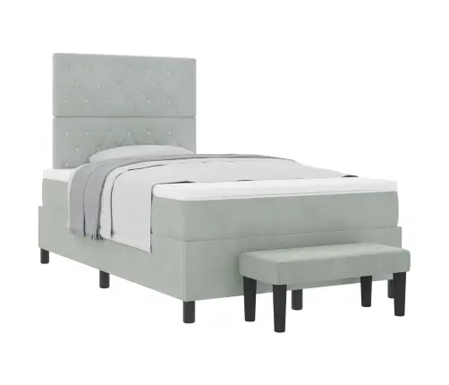 Kiemas Lova Su Čiužiniu Šviesiai Pilka 120 X 190 Cm Aksomas