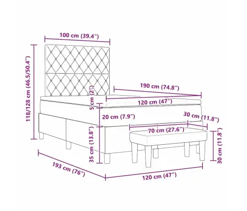 Kastīšu Atsperu Gulta Ar Matraci Un Soliņu Melnā Krāsā 120X190 Cm Vidaxl