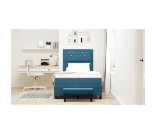 Kastītes Atsperu Gulta Ar Matraci Tumši Zila 120 X 190 Cm Samts Vidaxl