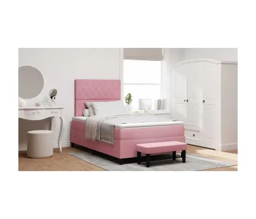 Kastītes Atsperu Gulta Ar Matraci Rozā 120 X 190 Cm Samts Vidaxl