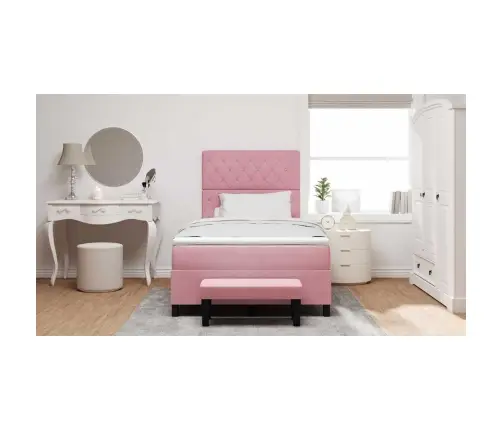 Kastītes Atsperu Gulta Ar Matraci Rozā 120 X 190 Cm Samts Vidaxl