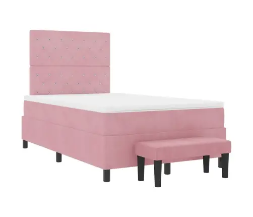 Kastītes Atsperu Gulta Ar Matraci Rozā 120 X 190 Cm Samts Vidaxl