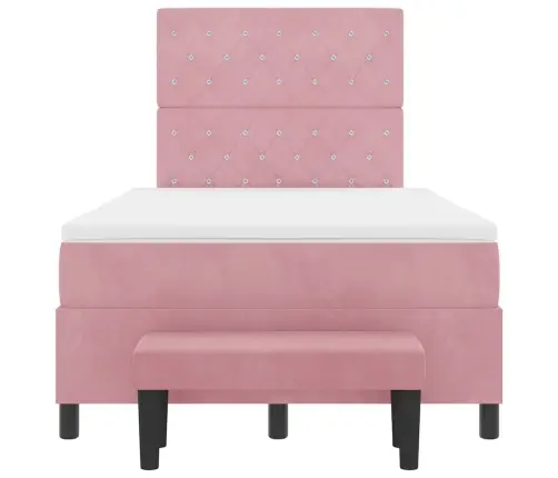 Kastītes Atsperu Gulta Ar Matraci Rozā 120 X 190 Cm Samts Vidaxl