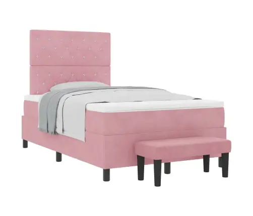 Kastītes Atsperu Gulta Ar Matraci Rozā 120 X 190 Cm Samts Vidaxl