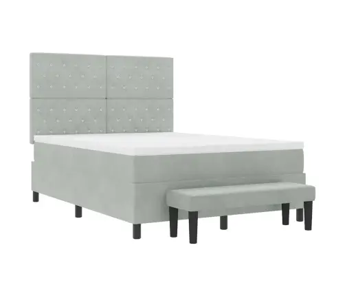 Kastes Gulta Ar Matraci Un Soli Gaiši Pelēks 140X190 Cm Samts Vidaxl