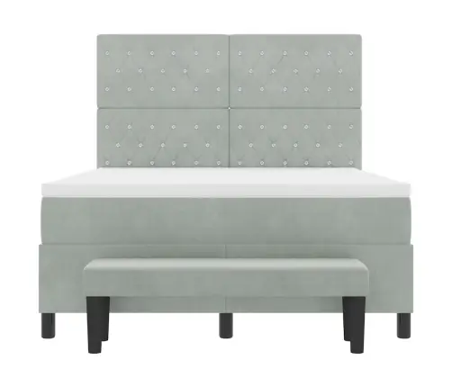 Kastes Gulta Ar Matraci Un Soli Gaiši Pelēks 140X190 Cm Samts Vidaxl