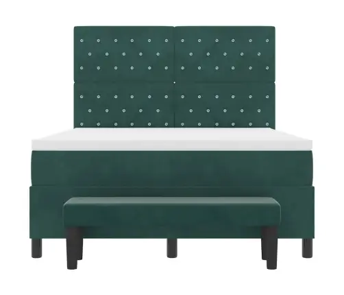 Kaste Gulta Ar Matraču & Soliņu Tumši Zaļā 140X200 Cm Samts Vidaxl