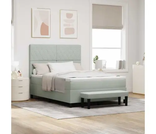 Kiemas Lova Su Čiužiniu Šviesiai Pilka 160 X 200 Cm Aksomas