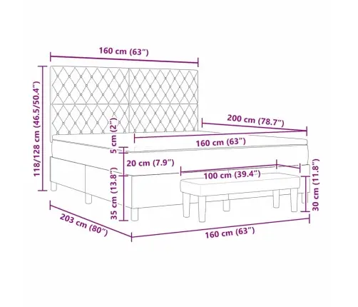 Kaste Gulta Ar Matraci Un Soli Tumši Zila 160X200 Cm Zamšāda Vidaxl
