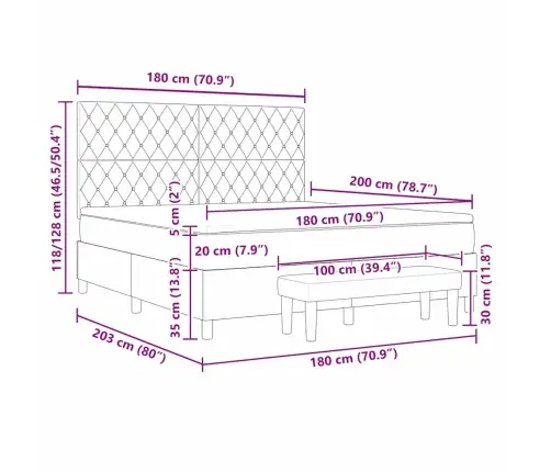 Kaste Pavasara Gulta Ar Matrača Un Soli Gaiši Pelēka 180X200 Cm Samts Vidaxl