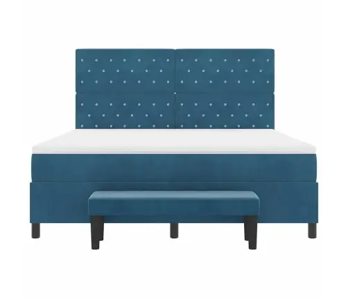 Kastītes Atsperu Gulta Ar Matraci Tumši Zila 180 X 200 Cm Samts Vidaxl