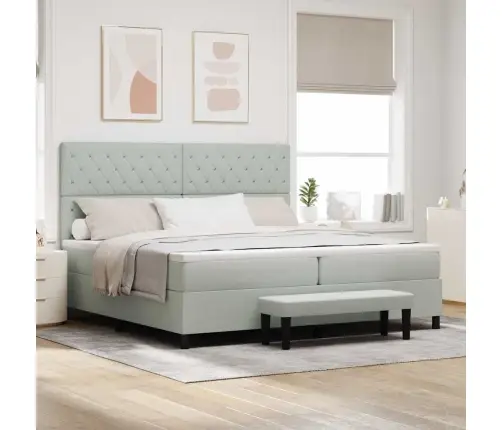 Kiemas Lova Su Čiužiniu Šviesiai Pilka 200 X 200 Cm Aksomas