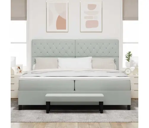 Kiemas Lova Su Čiužiniu Šviesiai Pilka 200 X 200 Cm Aksomas