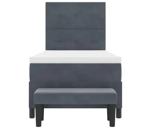 Kastīšu Atsperu Gulta Ar Matraci Un Soliņu Tumši Pelēka 80X200 Cm Samts Vidaxl