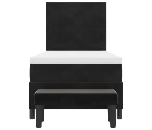 Kiemas Lova Su Čiužiniu Su Galvūgalio Juoda 80 X 200 Cm Aksomas