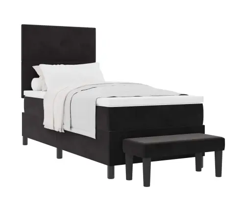 Kiemas Lova Su Čiužiniu Su Galvūgalio Juoda 80 X 200 Cm Aksomas