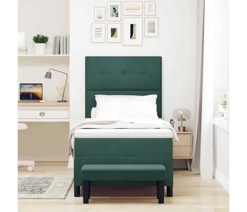 Kastītes Atsperu Gulta Ar Matraci Tumši Zaļa 90 X 190 Cm Samts Vidaxl