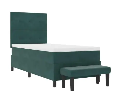 Kastītes Atsperu Gulta Ar Matraci Tumši Zaļa 90 X 190 Cm Samts Vidaxl