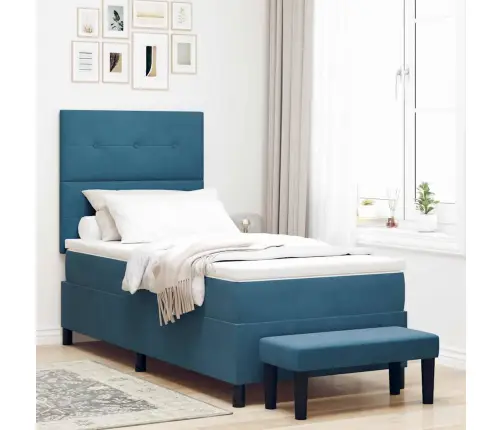 Kastītes Atsperu Gulta Ar Matraci Tumši Zila 90 X 190 Cm Samts Vidaxl