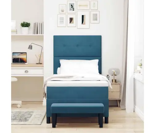 Kastītes Atsperu Gulta Ar Matraci Tumši Zila 90 X 190 Cm Samts Vidaxl