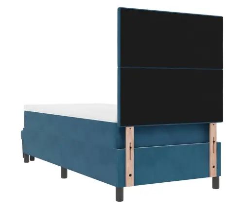 Kastītes Atsperu Gulta Ar Matraci Tumši Zila 90 X 190 Cm Samts Vidaxl