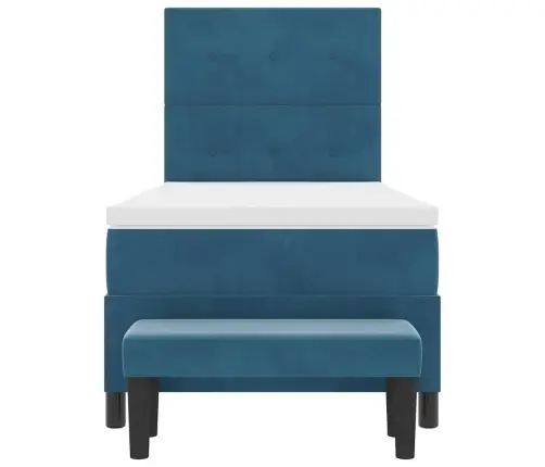 Kastītes Atsperu Gulta Ar Matraci Tumši Zila 90 X 190 Cm Samts Vidaxl