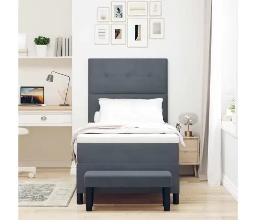 Kiemas Lova Su Čiužiniu Tamsiai Pilka 90 X 200 Cm Aksomas