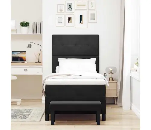 Kiemas Lova Su Čiužiniu Su Galvūgalio Juoda 90 X 200 Cm Aksomas