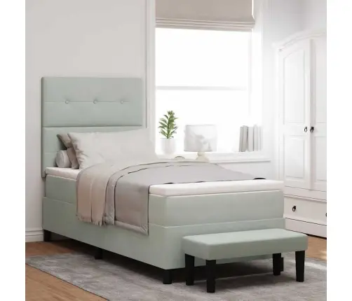 Gultas Pamatne Ar Matraci Un Soliņu Gaiši Pelēkā Krāsā 100X200 Cm No Samta Vidaxl