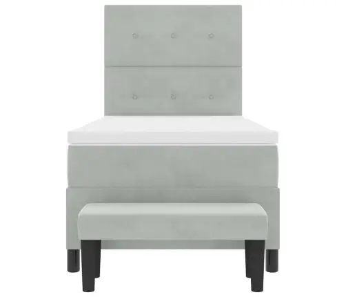 Gultas Pamatne Ar Matraci Un Soliņu Gaiši Pelēkā Krāsā 100X200 Cm No Samta Vidaxl