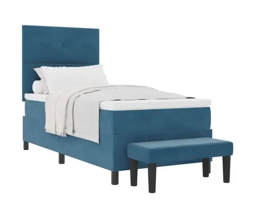 Kastītes Atsperu Gulta Ar Matraci Tumši Zila 100 X 200 Cm Samts Vidaxl