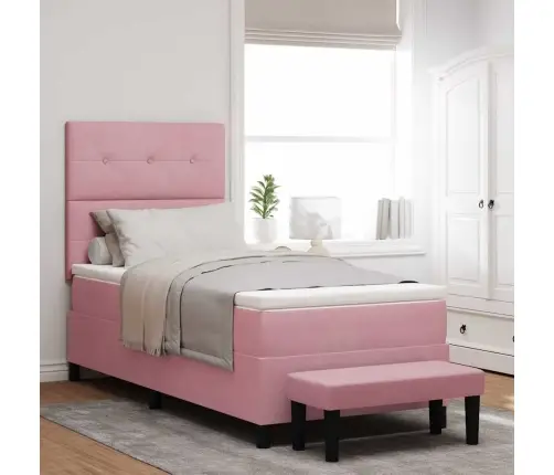 Kastītes Atsperu Gulta Ar Matraci Rozā 100 X 200 Cm Samts Vidaxl