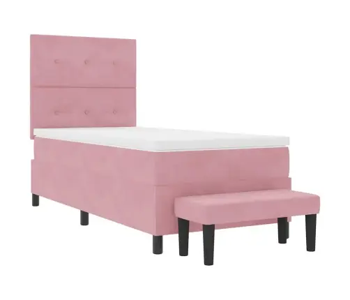 Kastītes Atsperu Gulta Ar Matraci Rozā 100 X 200 Cm Samts Vidaxl