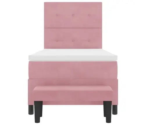 Kastītes Atsperu Gulta Ar Matraci Rozā 100 X 200 Cm Samts Vidaxl