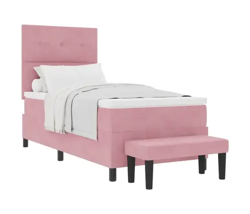 Kastītes Atsperu Gulta Ar Matraci Rozā 100 X 200 Cm Samts Vidaxl