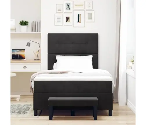 Kastes Pavasara Gulta Ar Matraci Un Soli Melnā Krāsā 120X190 Cm Samts Vidaxl