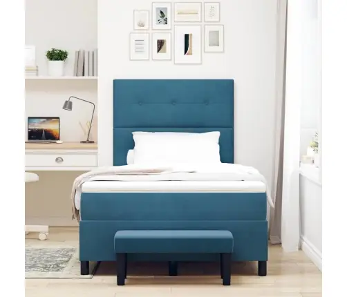 Kastītes Atsperu Gulta Ar Matraci Tumši Zila 120 X 190 Cm Samts Vidaxl