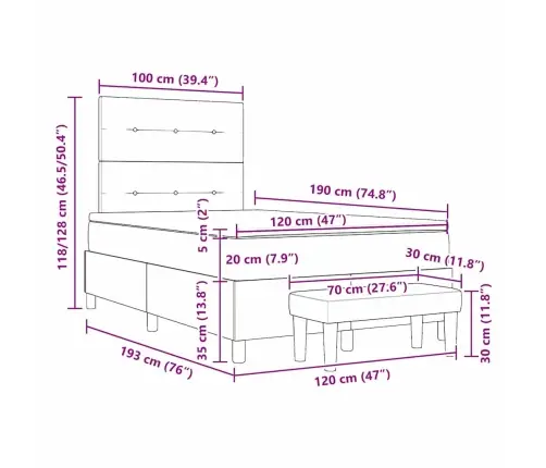 Kastītes Atsperu Gulta Ar Matraci Tumši Zila 120 X 190 Cm Samts Vidaxl