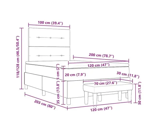 Gultne Ar Matraci Un Soliņš Gaiši Pelēks 120X200 Cm Samts Vidaxl