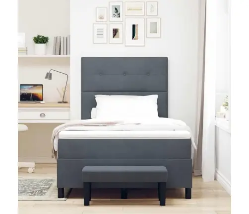 Kiemas Lova Su Čiužiniu Tamsiai Pilka 120 X 200 Cm Aksomas