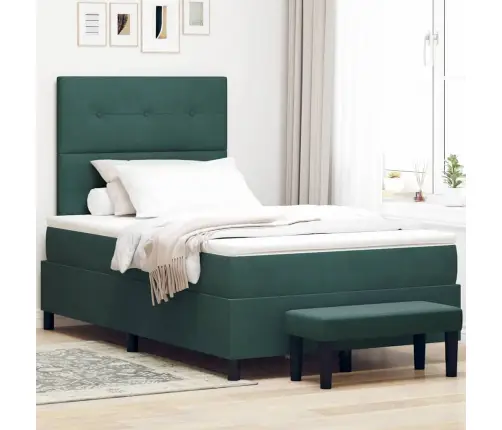 Kastītes Atsperu Gulta Ar Matraci Tumši Zaļš 120 X 200 Cm Samts Vidaxl