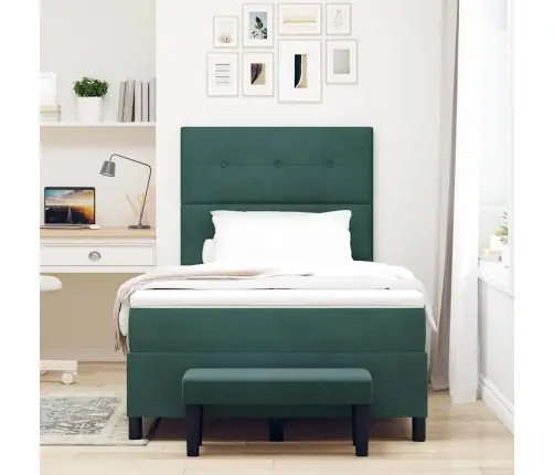 Kastītes Atsperu Gulta Ar Matraci Tumši Zaļš 120 X 200 Cm Samts Vidaxl