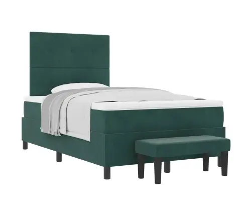 Kastītes Atsperu Gulta Ar Matraci Tumši Zaļš 120 X 200 Cm Samts Vidaxl