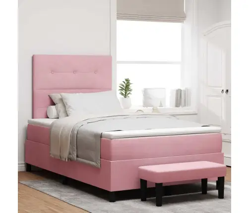 Kastītes Atsperu Gulta Ar Matraci Rozā 120 X 200 Cm Samts Vidaxl