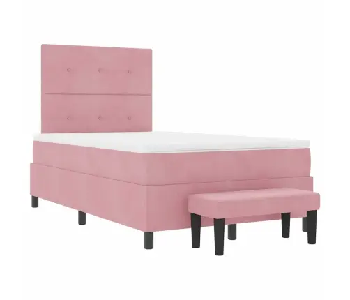 Kastītes Atsperu Gulta Ar Matraci Rozā 120 X 200 Cm Samts Vidaxl